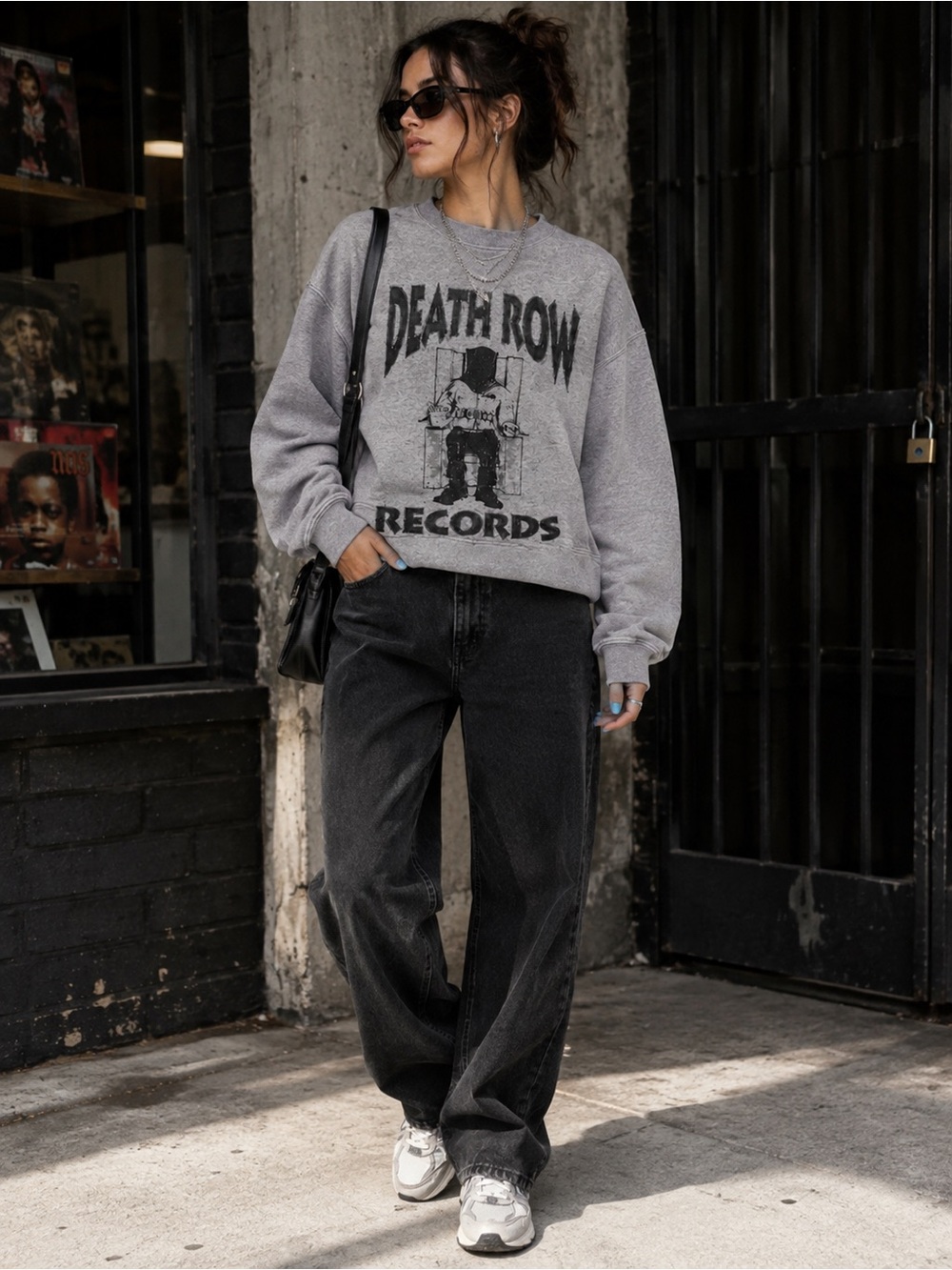 Death Row Records Electric Chair Sweatshirt M Grey Boxy Hip Hop Streetwear
